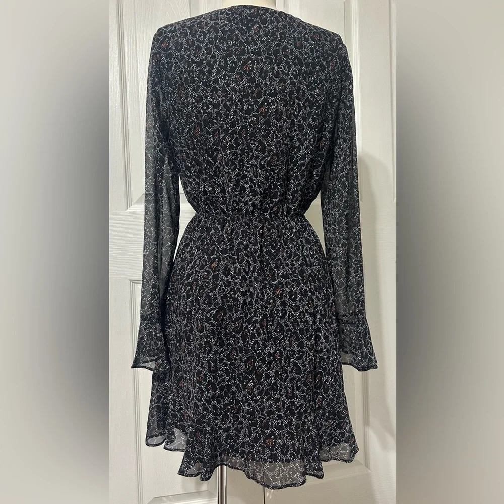 Cupcakes and Cashmere Amity Speckled Leopard Dress Ruffle Hem Long Sleeve Size S - Picture 6 of 6